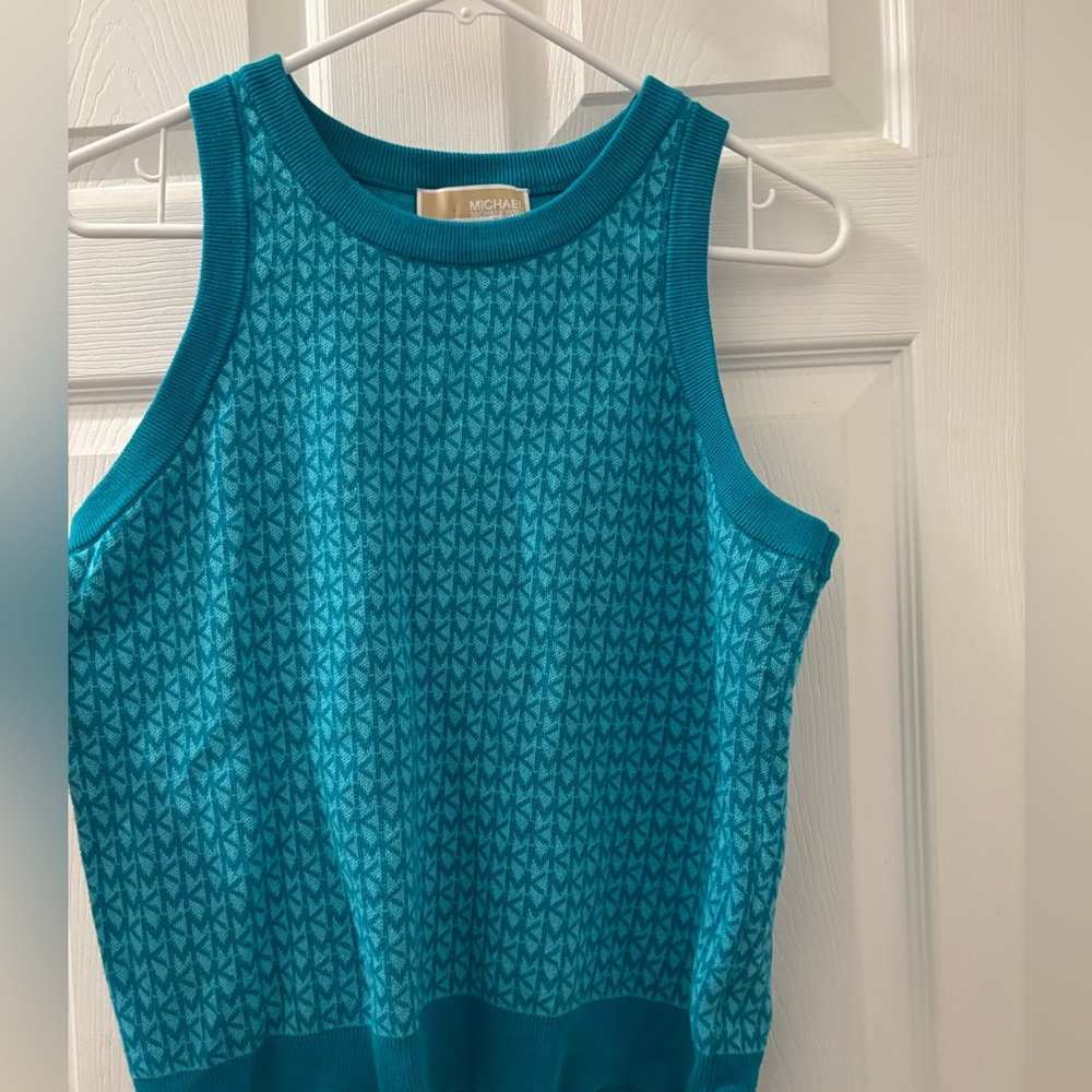 Michael Kors Teal MK Jacquard Knit Tank